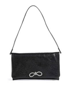 Mimosa Strass Schultertasche genarbtes Leder schwarz