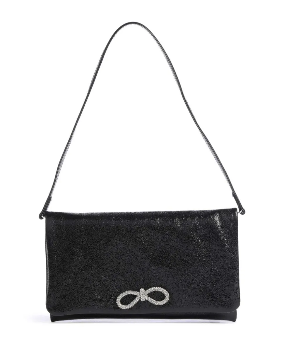 Mimosa Strass Schultertasche genarbtes Leder schwarz