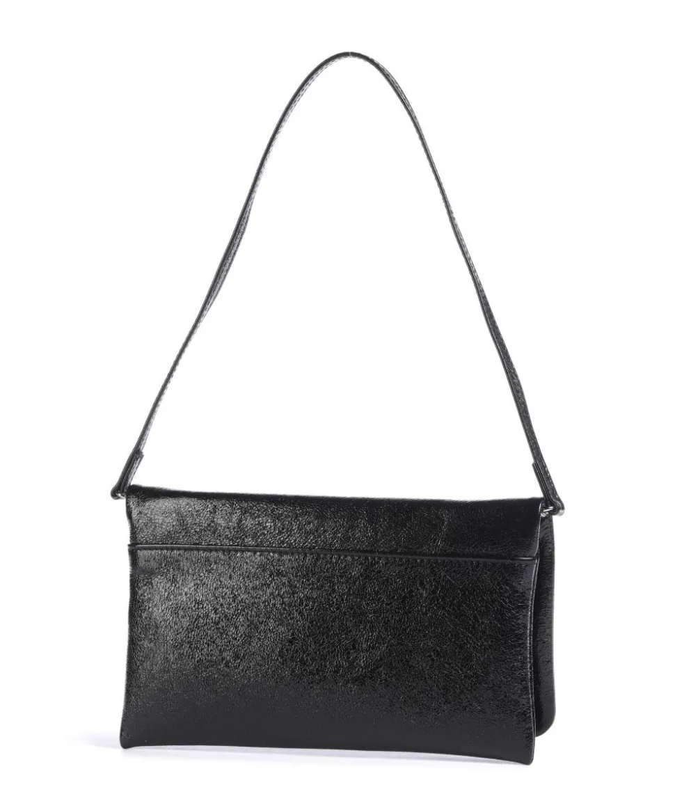 Mimosa Strass Schultertasche genarbtes Leder schwarz