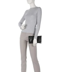 Mimosa Strass Schultertasche genarbtes Leder schwarz