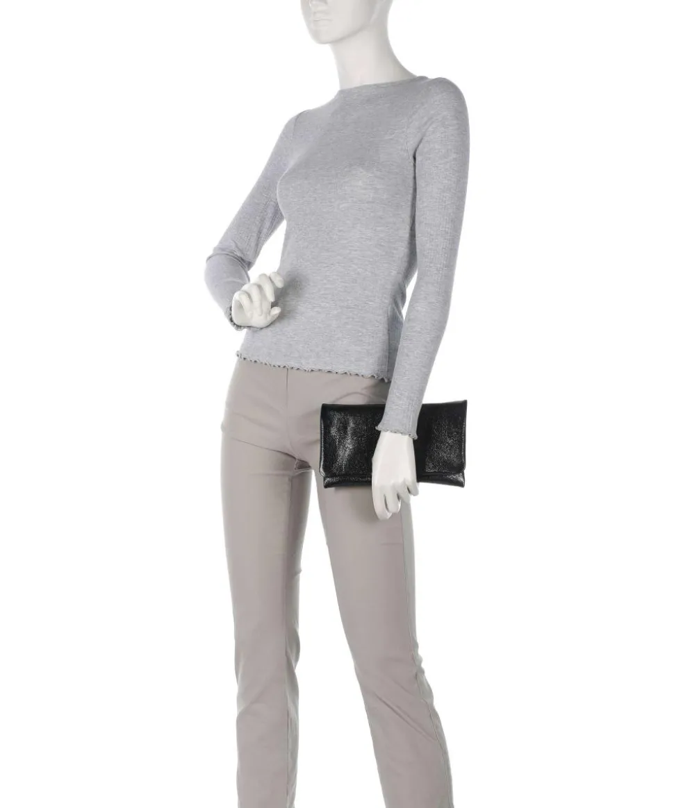 Mimosa Strass Schultertasche genarbtes Leder schwarz