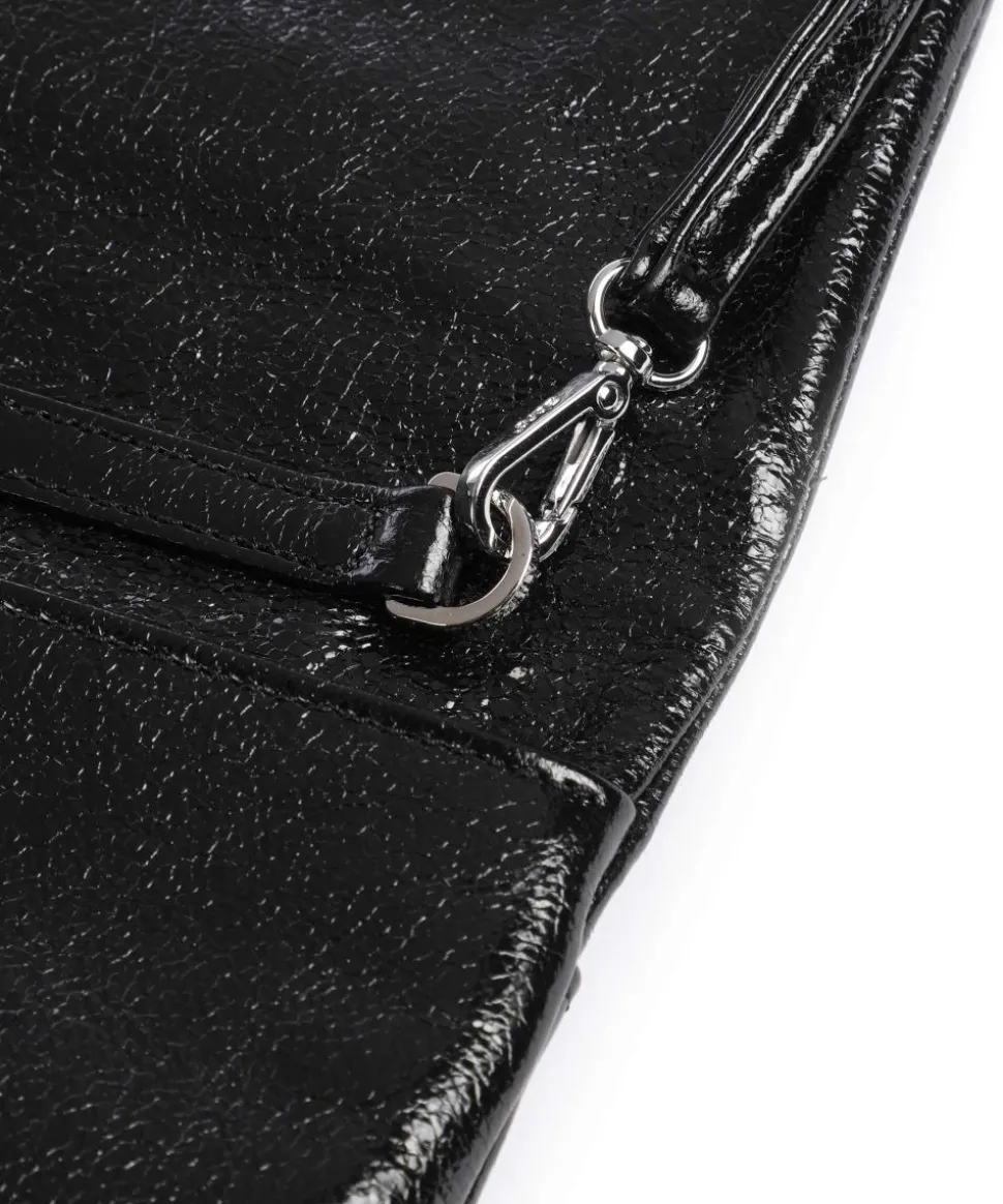 Mimosa Strass Schultertasche genarbtes Leder schwarz