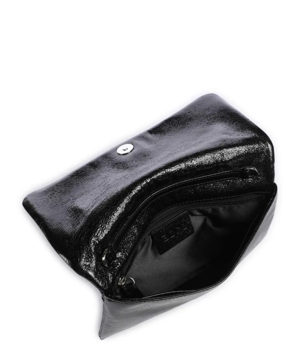 Mimosa Strass Schultertasche genarbtes Leder schwarz