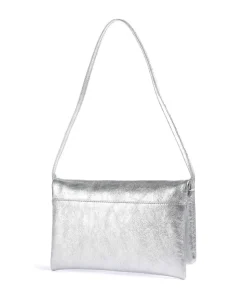Mimosa Strass Schultertasche genarbtes Leder silber