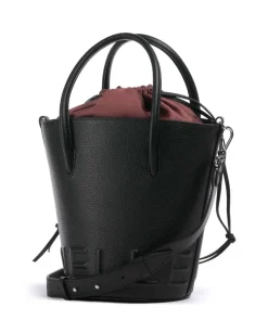 Myrtha Maxi Logo Bucket bag genarbtes Rindsleder schwarz