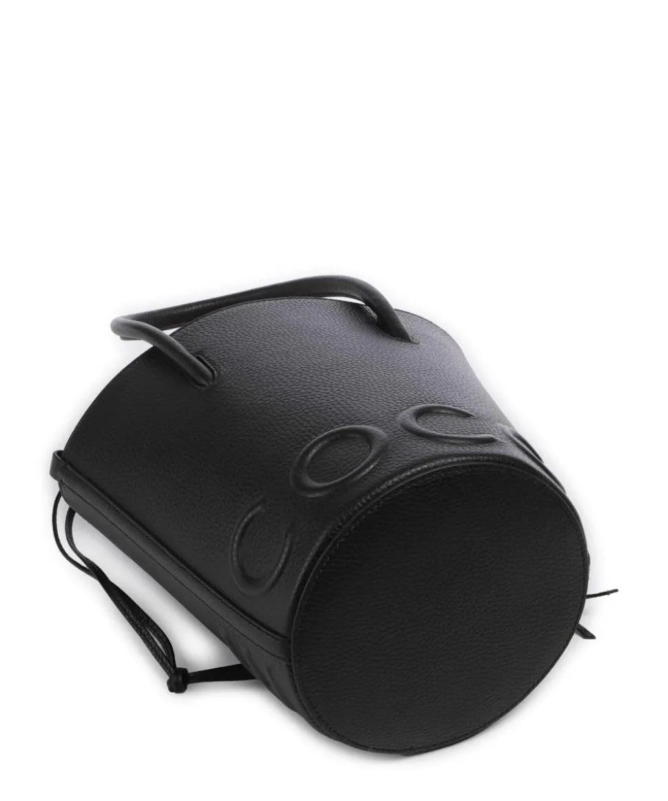 Myrtha Maxi Logo Bucket bag genarbtes Rindsleder schwarz