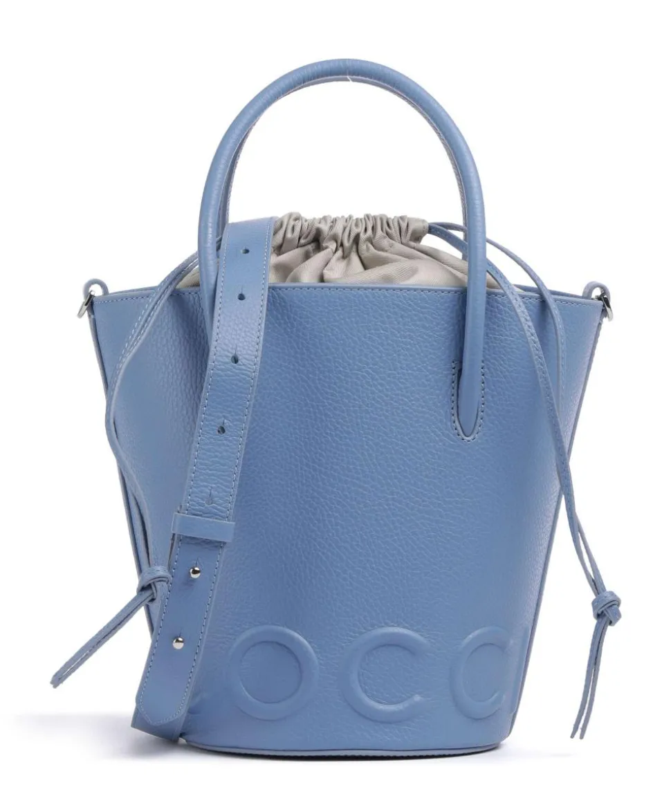 Myrtha Maxi Logo Bucket bag genarbtes Rindsleder blau