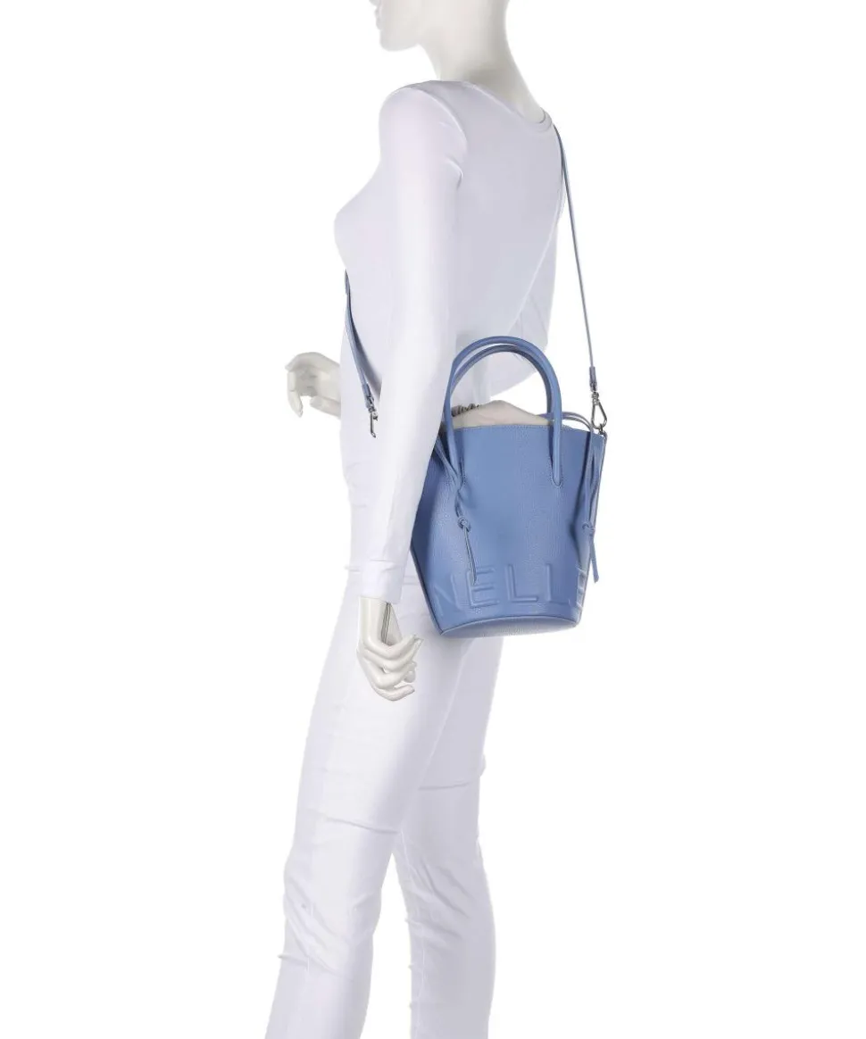 Myrtha Maxi Logo Bucket bag genarbtes Rindsleder blau