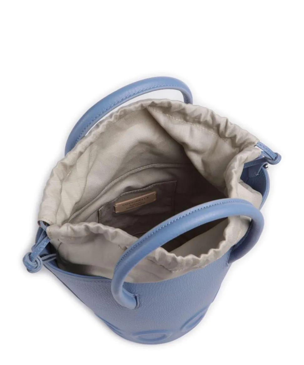 Myrtha Maxi Logo Bucket bag genarbtes Rindsleder blau