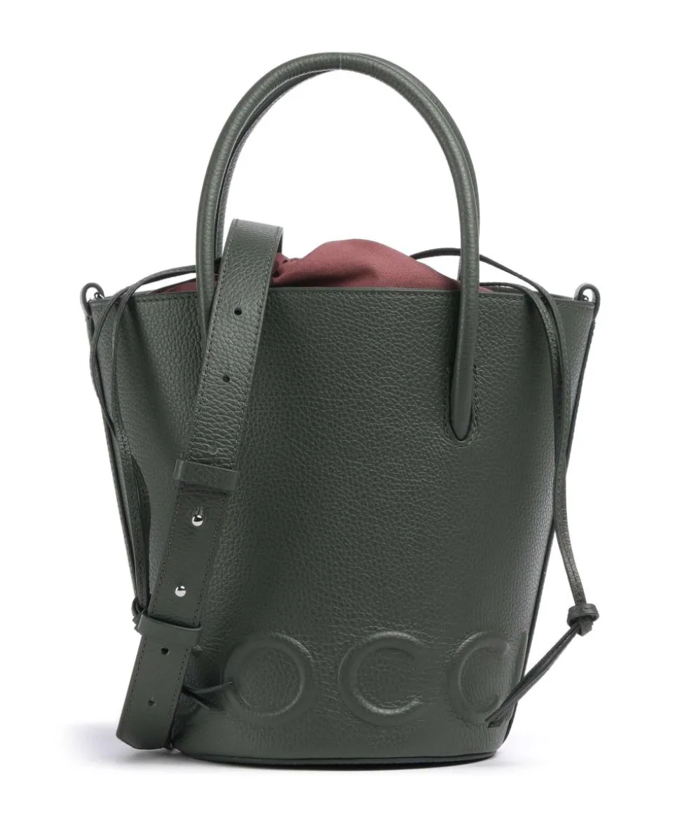 Myrtha Maxi Logo Bucket bag genarbtes Rindsleder graugrün
