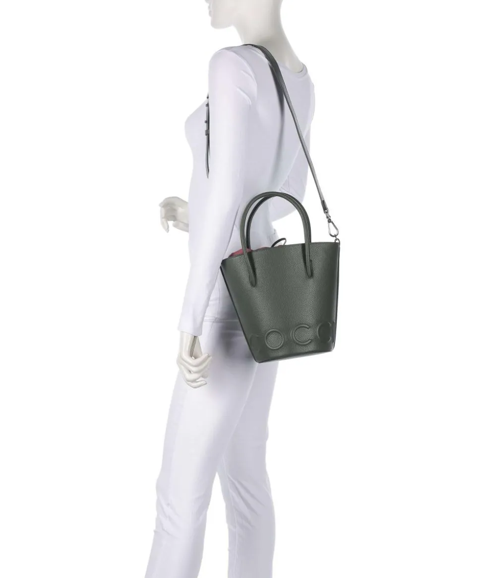 Myrtha Maxi Logo Bucket bag genarbtes Rindsleder graugrün