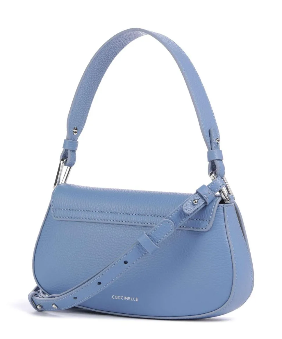 Myrtha Maxi Logo Schultertasche genarbtes Leder blau