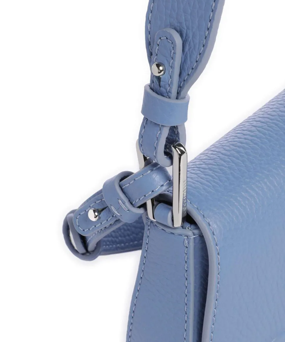 Myrtha Maxi Logo Schultertasche genarbtes Leder blau