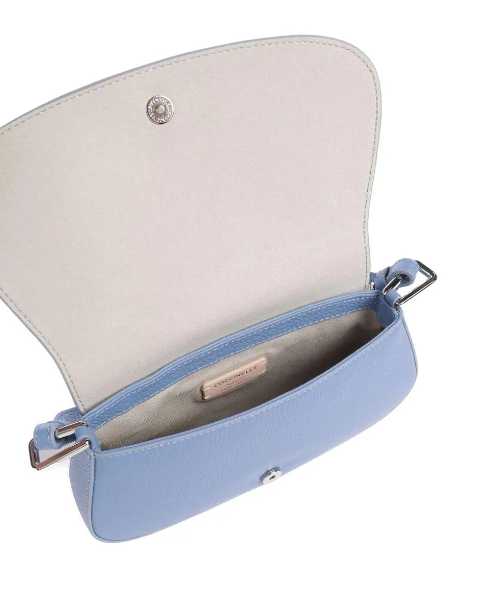 Myrtha Maxi Logo Schultertasche genarbtes Leder blau