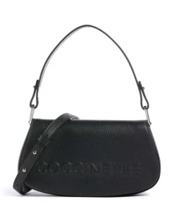 Myrtha Maxi Logo Schultertasche genarbtes Leder schwarz