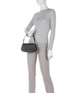 Myrtha Maxi Logo Schultertasche genarbtes Leder schwarz