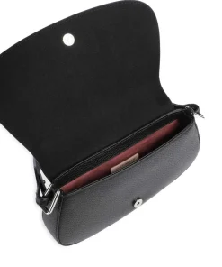 Myrtha Maxi Logo Schultertasche genarbtes Leder schwarz