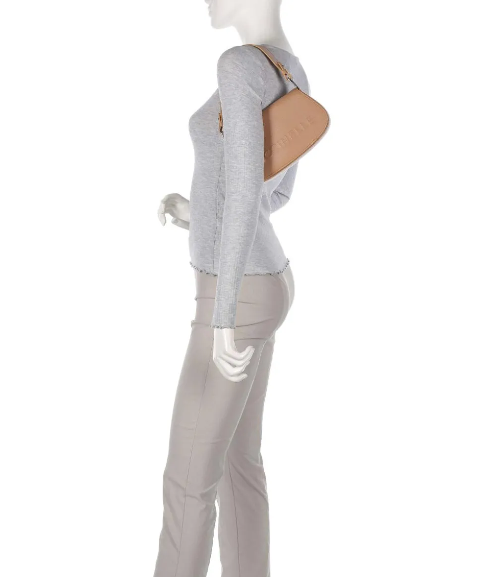 Myrtha Maxi Logo Schultertasche genarbtes Leder hellbraun