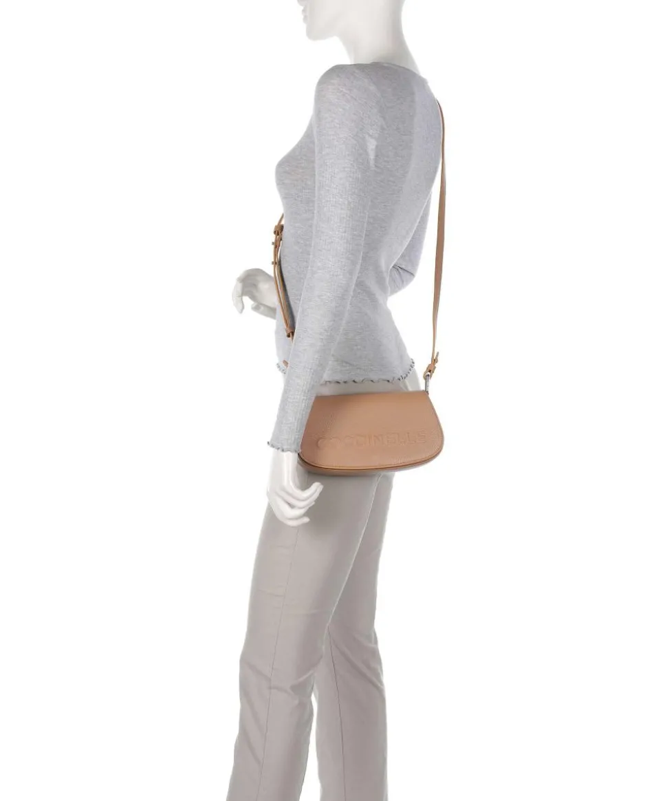 Myrtha Maxi Logo Schultertasche genarbtes Leder hellbraun