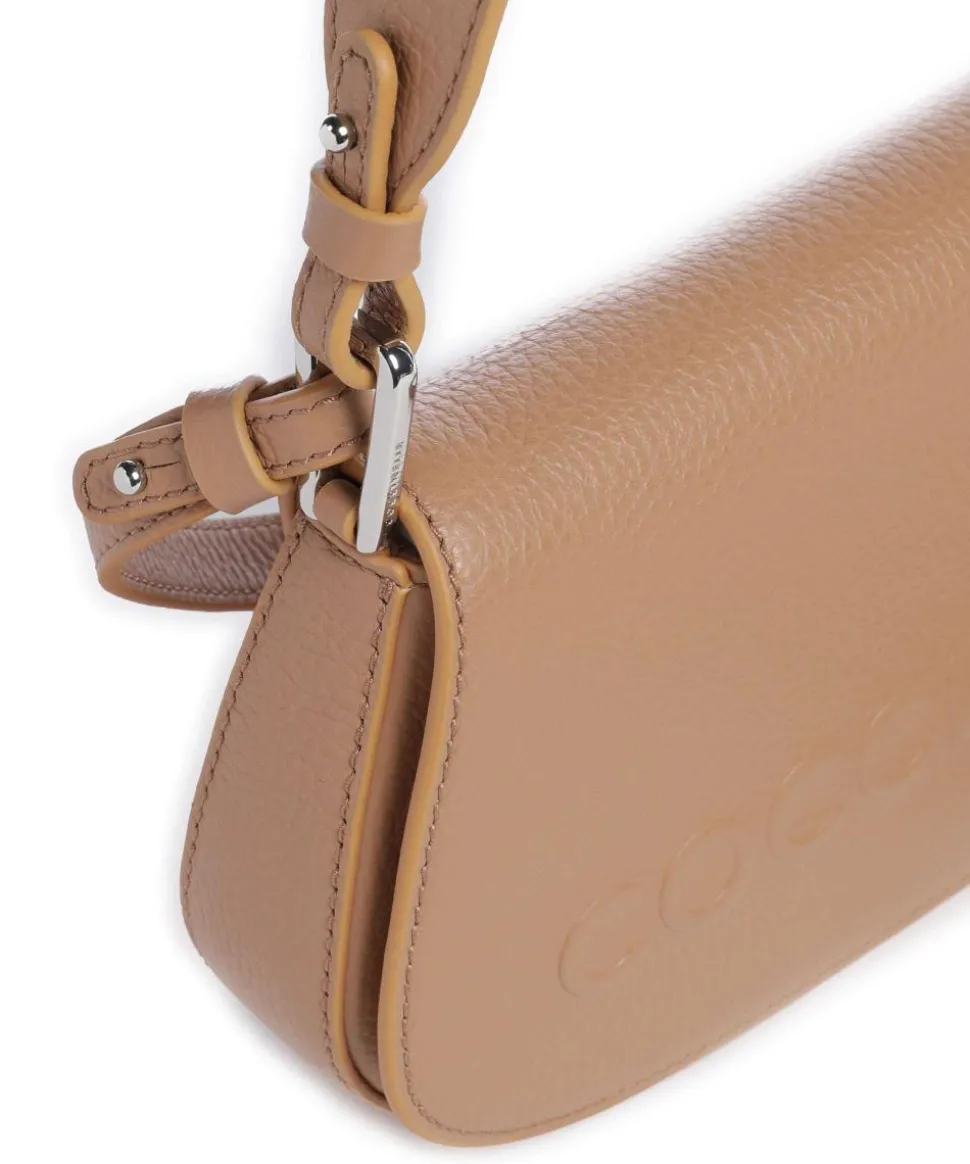 Myrtha Maxi Logo Schultertasche genarbtes Leder hellbraun