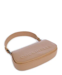 Myrtha Maxi Logo Schultertasche genarbtes Leder hellbraun