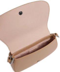 Myrtha Maxi Logo Schultertasche genarbtes Leder hellbraun