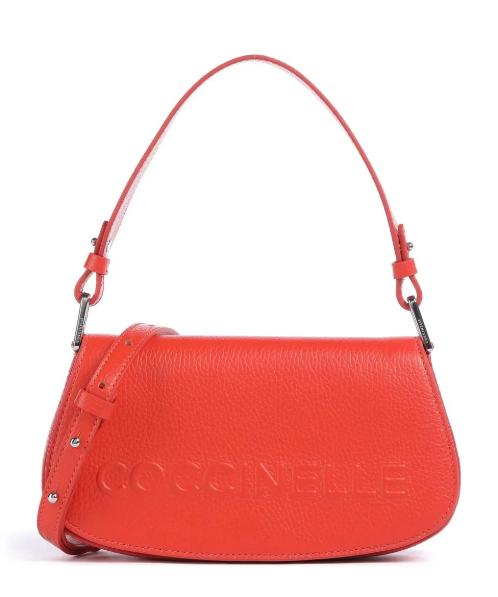 Myrtha Maxi Logo Schultertasche genarbtes Leder orange