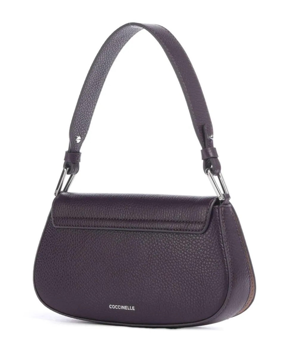 Myrtha Maxi Logo Schultertasche genarbtes Leder pflaume