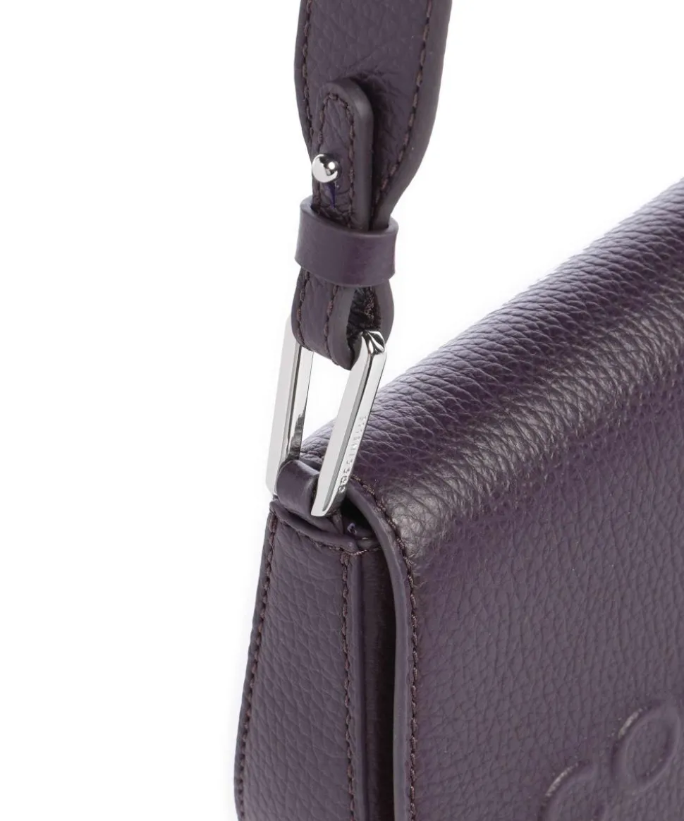 Myrtha Maxi Logo Schultertasche genarbtes Leder pflaume