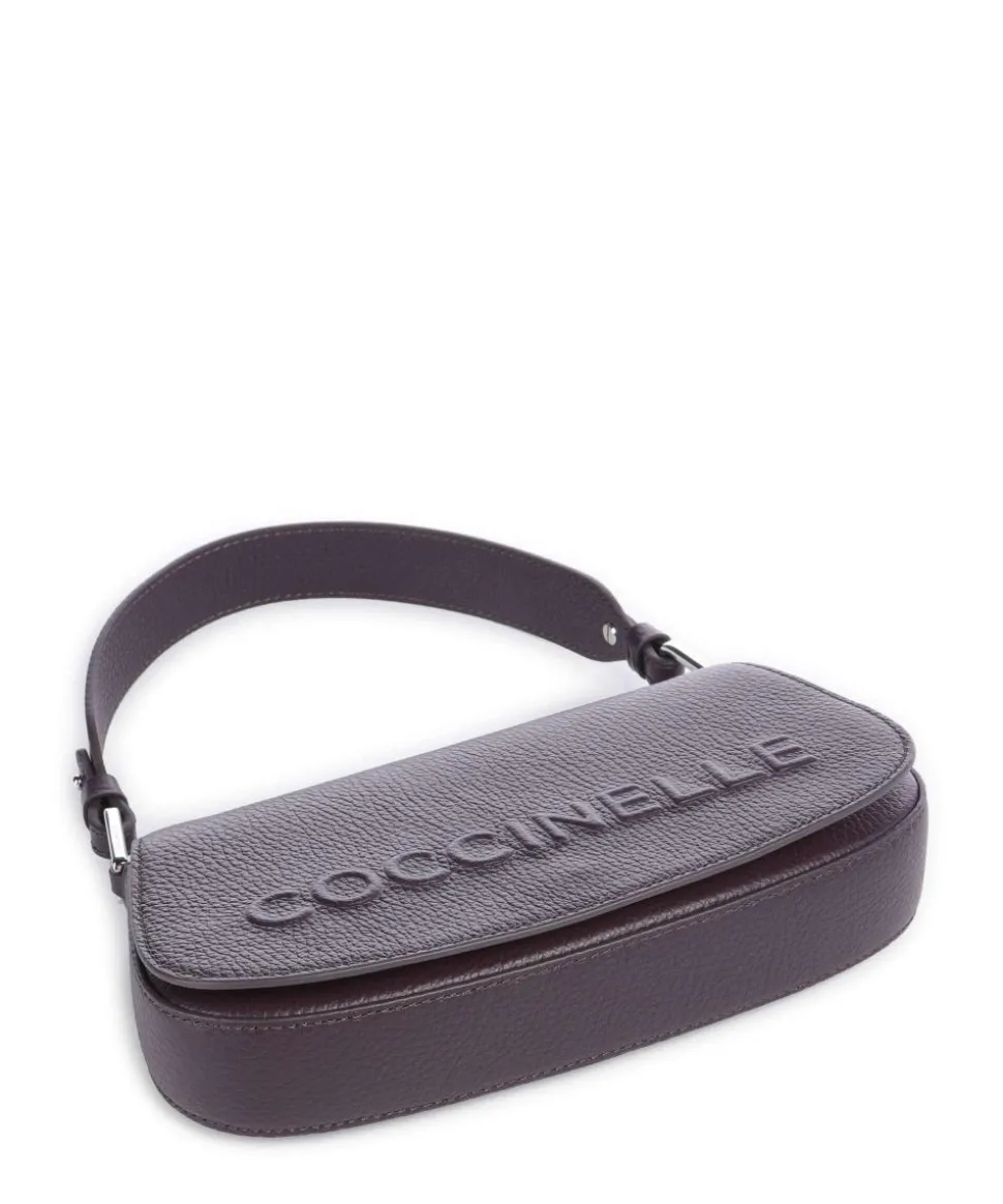 Myrtha Maxi Logo Schultertasche genarbtes Leder pflaume