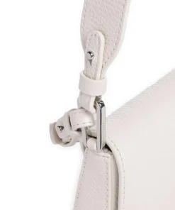 Myrtha Maxi Logo Schultertasche genarbtes Leder weiß