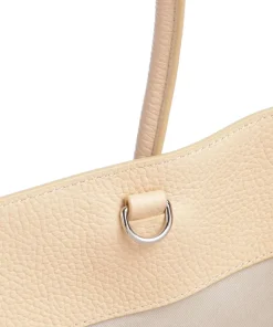 Myrtha Maxi Logo Shopper genarbtes Leder natur