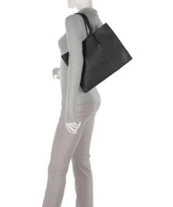 Myrtha Maxi Logo Shopper genarbtes Leder schwarz