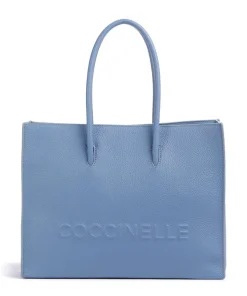 Myrtha Maxi Logo Shopper genarbtes Leder blau