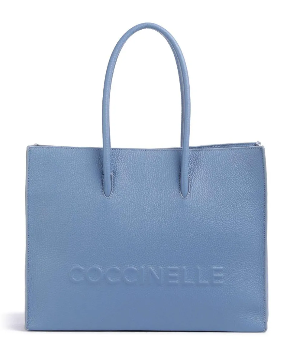 Myrtha Maxi Logo Shopper genarbtes Leder blau