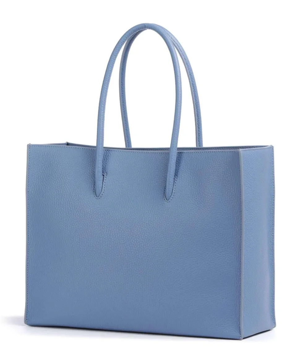 Myrtha Maxi Logo Shopper genarbtes Leder blau