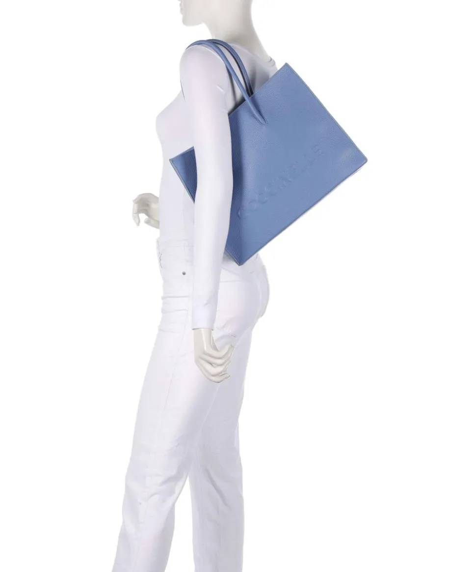 Myrtha Maxi Logo Shopper genarbtes Leder blau