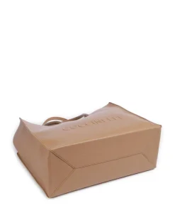 Myrtha Maxi Logo Shopper genarbtes Rindsleder hellbraun