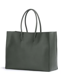 Myrtha Maxi Logo Shopper genarbtes Rindsleder graugrün