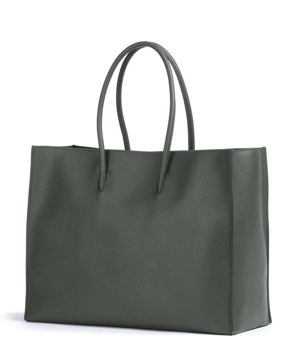 Myrtha Maxi Logo Shopper genarbtes Rindsleder graugrün