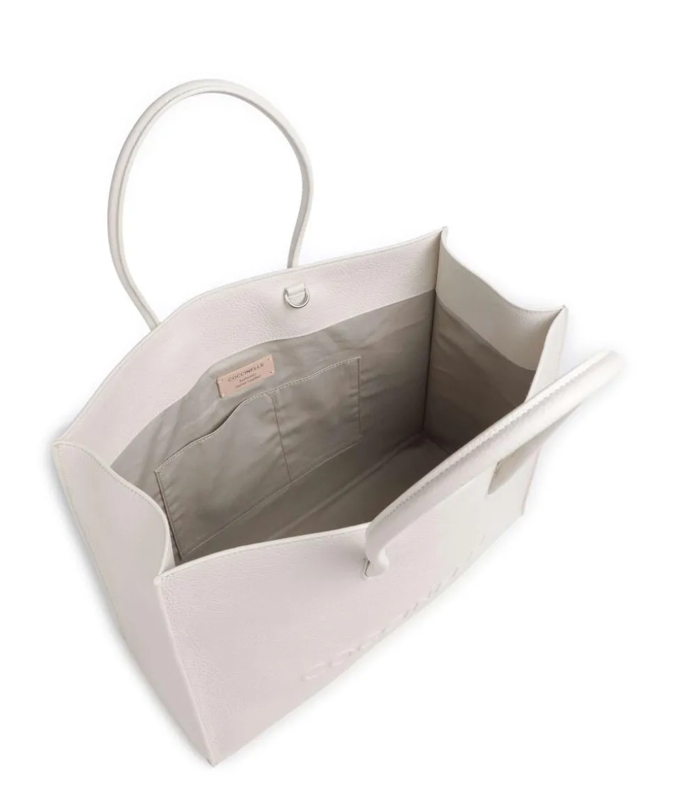 Myrtha Maxi Logo Shopper genarbtes Rindsleder weiß