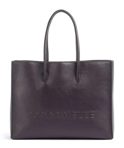 Myrtha Maxi Logo Shopper genarbtes Leder pflaume