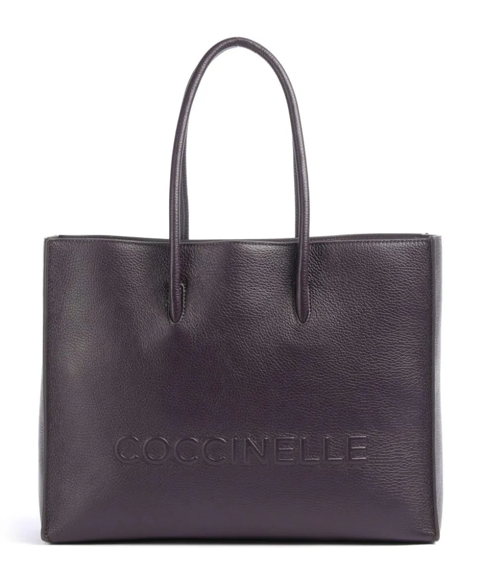 Myrtha Maxi Logo Shopper genarbtes Leder pflaume