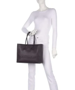 Myrtha Maxi Logo Shopper genarbtes Leder pflaume