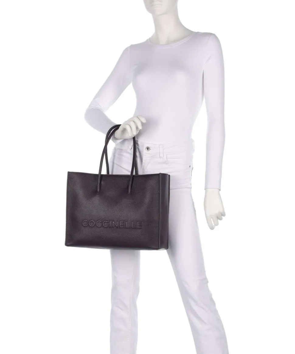 Myrtha Maxi Logo Shopper genarbtes Leder pflaume