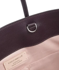 Myrtha Maxi Logo Shopper genarbtes Leder pflaume