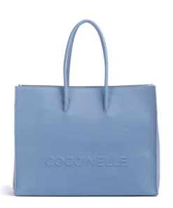 Myrtha Maxi Logo Shopper genarbtes Rindsleder blau