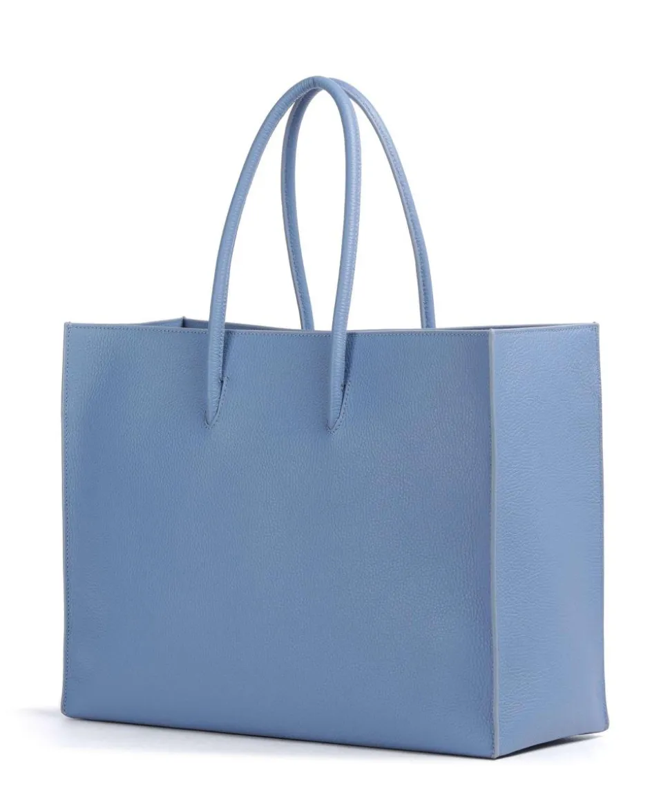 Myrtha Maxi Logo Shopper genarbtes Rindsleder blau