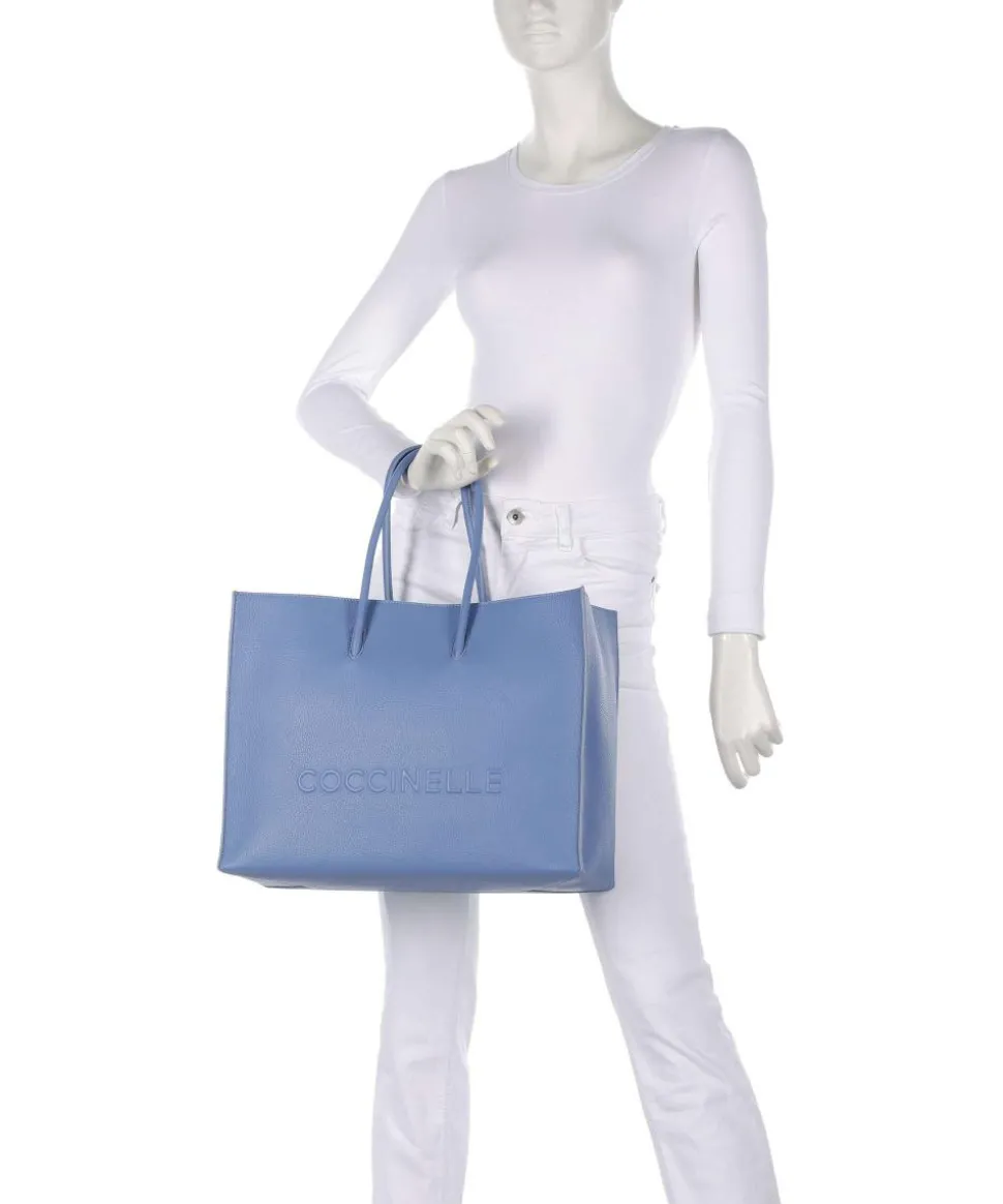 Myrtha Maxi Logo Shopper genarbtes Rindsleder blau