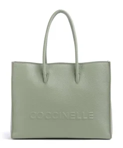 Myrtha Maxi Logo Shopper genarbtes Leder graugrün